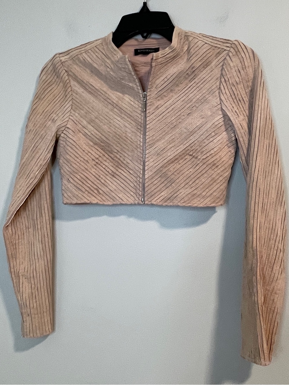 Bebe Vintage Y2K Pink Blush Suede Leather Cropped Jacket Size XS
